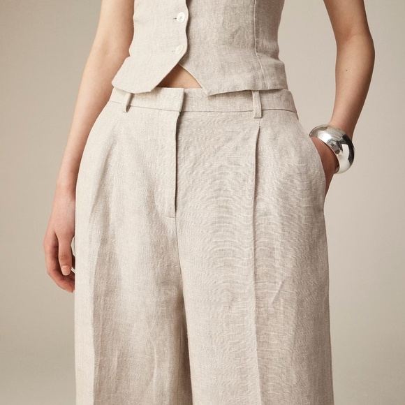 NWT!! J. CREW Wide Leg Essential Pants Flax Linen Pleated Preppy Summer Size 10 - Picture 6 of 16